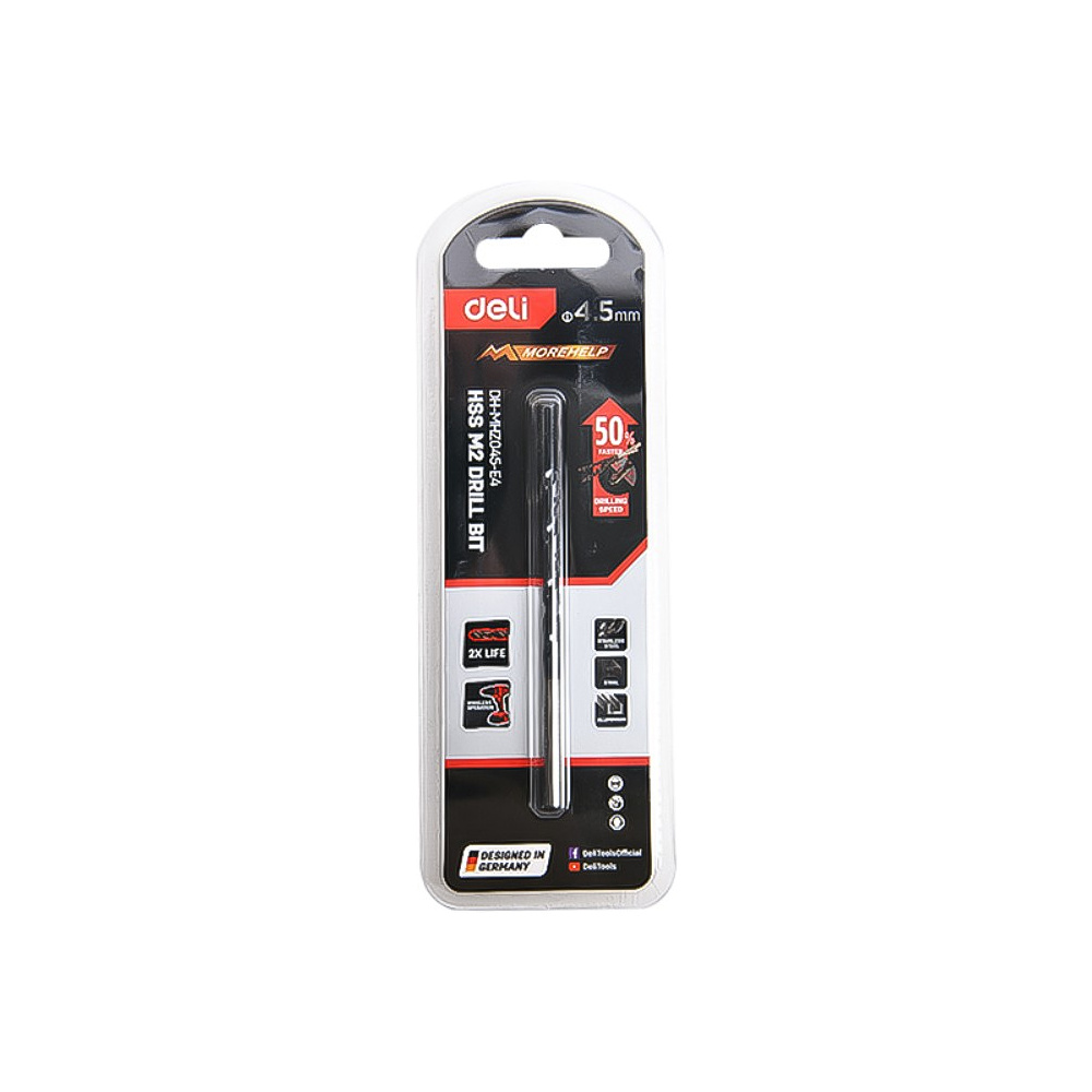 Сверло по металлу Deli RS EDH-MHZ045-E4, 4.5 мм, DIN 338, HSS-TiN - 4