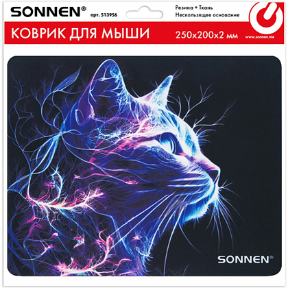 Коврик для мыши "Neon Cat", 250х200х2 мм, ткань, черный - 6
