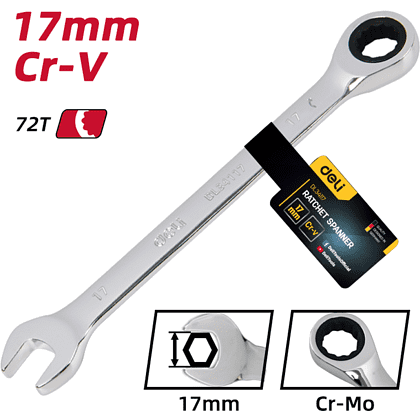 Ключ комбинированный Deli YS EDL34117, 17 мм, с трещоткой, 72 зуба - 6