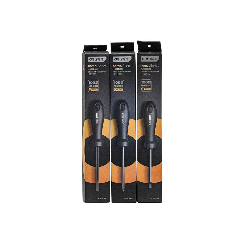 Отвертка Deli HS EHT1105, SL5х100 мм, Soft Touch, черный - 2