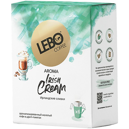 Кофе в дрип-пакетах "Lebo. Irish Cream" с ароматом ирландских сливок, 6 шт x 10.5 г