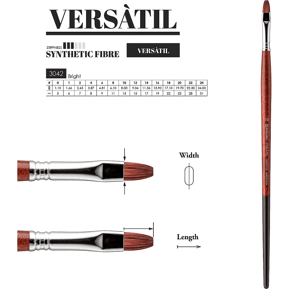 Кисть "Escoda Versatil Brush L/H", синтетика, темно-коричневый, плоская, №14 - 3