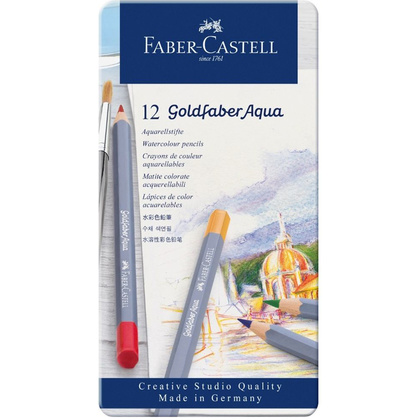 Карандаши цветные акварельные "Goldfaber Aqua", 12 цветов, металлическая упаковка