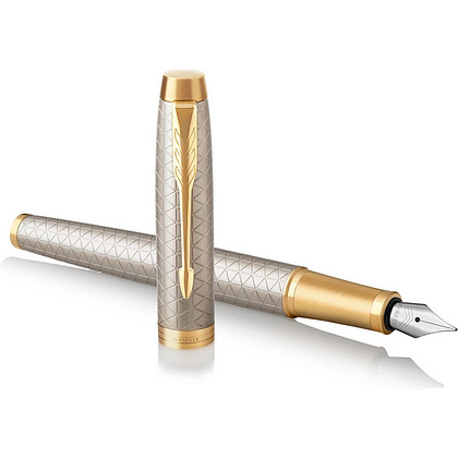 Ручка перьевая "Parker IM Warm Silver GT", F, серебристый, золотистый, патрон синий - 3