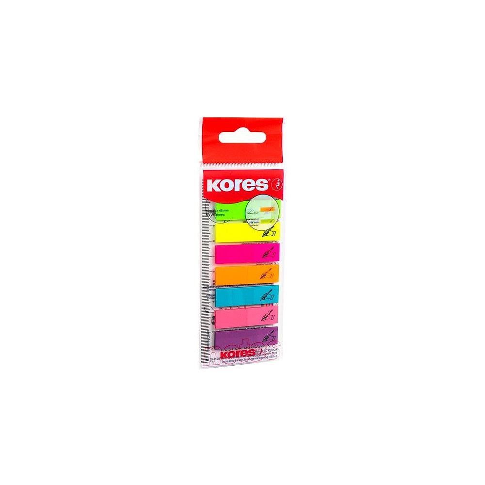 Закладки клейкие "Kores" с подписью, 12x45 мм, 200 шт, ассорти