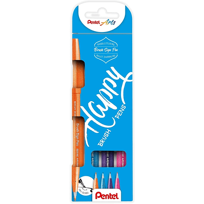 Маркер-кисть "Brush Sign pen. Happy", 4 шт