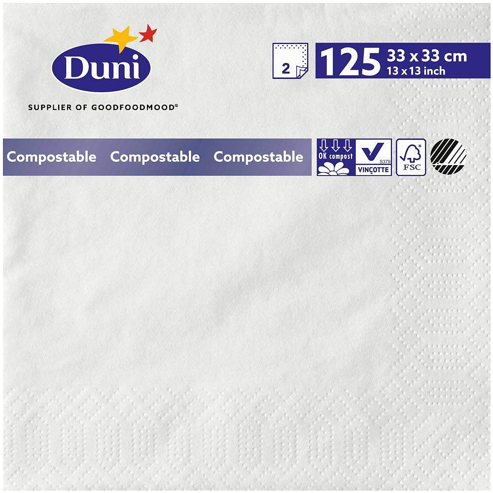Салфетки бумажные "Duni", 125 шт, 33x33 см, белый