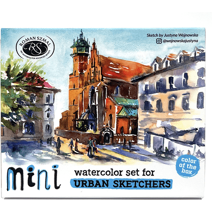 Краски акварельные "Aquarius. Mini Urban Sketcher set", 8 цветов, полукюветы, коробка, голубая - 2