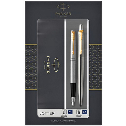 Набор "Parker Jotter Stainless Steel GT": ручка шариковая автоматическая и перьевая, золотистый, серебристый