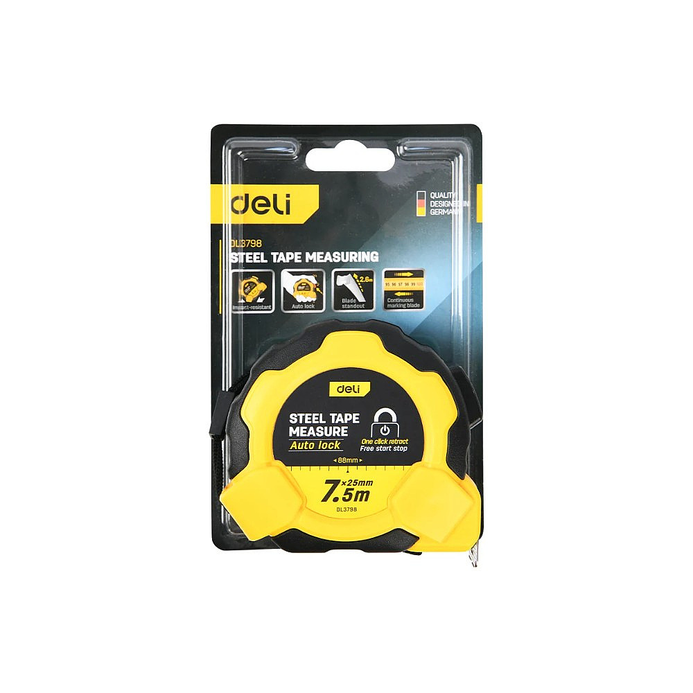 Рулетка Deli YS EDL3798, 7,5 м х 25 мм, желтый, черный - 10