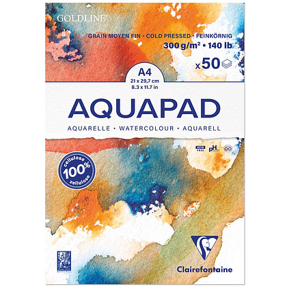 Блок-склейка бумаги для акварели "Goldline Aqua", А4, 300 г/м2 , 50 листов