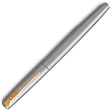 Ручка перьевая "Parker Jotter Stainless Steel CT", М, серебристый, золотистый, патрон синий