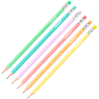 Карандаш простой Kores "Grafitos Style Pastel", HB, с ластиком, ассорти