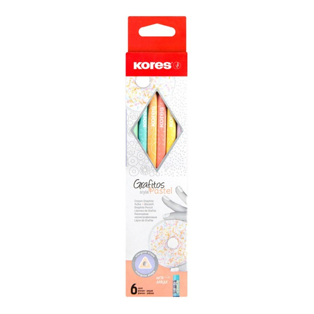 Карандаш простой Kores "Grafitos Style Pastel", HB, с ластиком, ассорти - 2