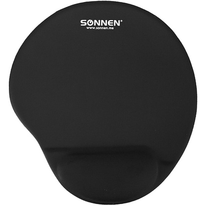 Коврик для мыши "Sonnen", 250х220х20 мм, полиуретан, лайкра, с подушкой под запястье, черный