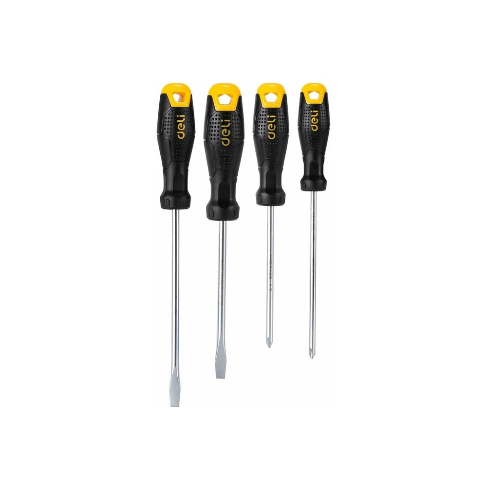 Набор отверток Deli YS EDL620004, 4 шт, SL5x100, SL6x150, PH1x100, PH2x150, черный, желтый