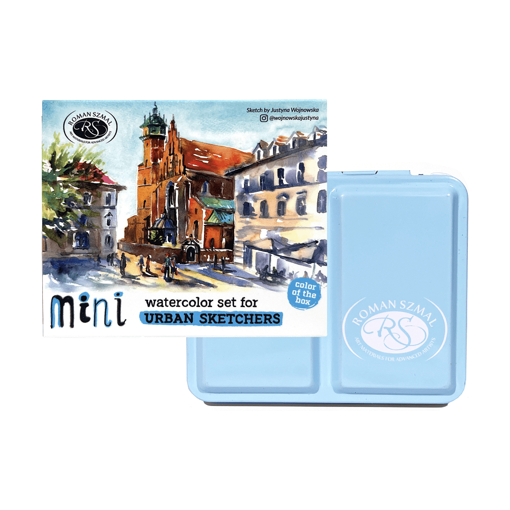 Краски акварельные "Aquarius. Mini Urban Sketcher set", 8 цветов, полукюветы, коробка, голубая
