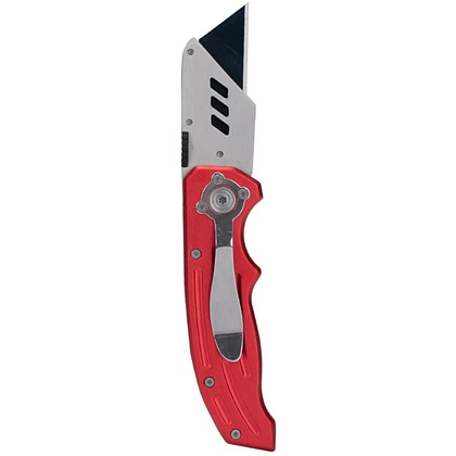 Нож строительный складной Deli RS EDL040, трапеция, 19T, красный - 4