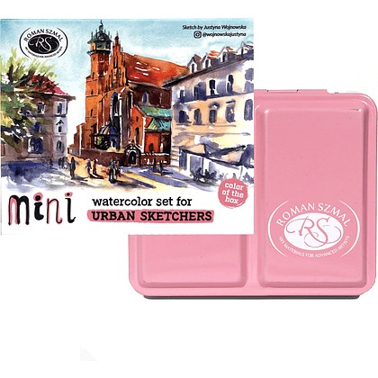 Краски акварельные "Aquarius. Mini Urban Sketcher set", 8 цветов, полукюветы, коробка, розовая