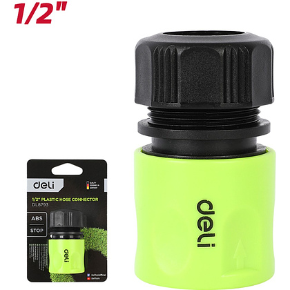 Соединитель-коннектор для шлангов Deli GS EDL8793, 1/2", быстросъемный с аквастопом, черный, зеленый - 2