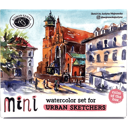 Краски акварельные "Aquarius. Mini Urban Sketcher set", 8 цветов, полукюветы, коробка, розовая - 3