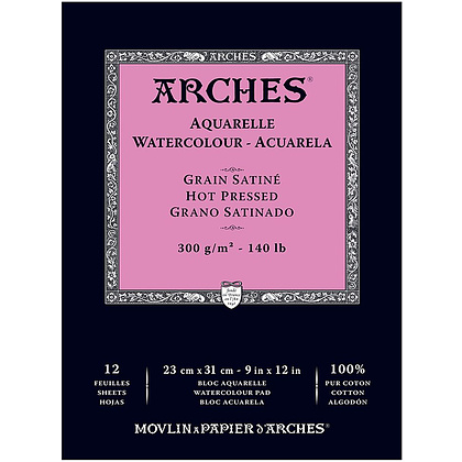 Блок-склейка бумаги для акварели "Arches", 23x31 см, 300 г/м2, 12 листов