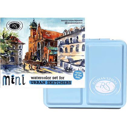 Краски акварельные "Aquarius. Mini Urban Sketcher set", 8 цветов, полукюветы, коробка, голубая