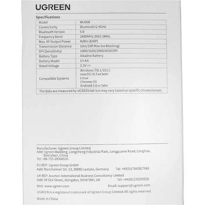Компьютерная мышь Ugreen MU008-25444, черная - 17