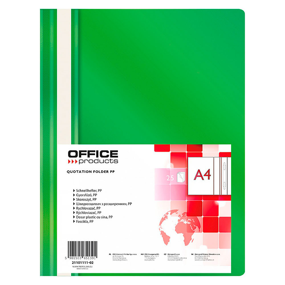 Папка скоросшиватель "Office Products", А4, зеленый