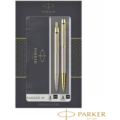 Набор ручка шариковая автоматическая + ручка-роллер "Parker IM Brushed Metal GT"