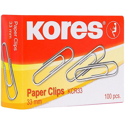 Скрепки "Kores", 33 мм, 100 шт, серебристый