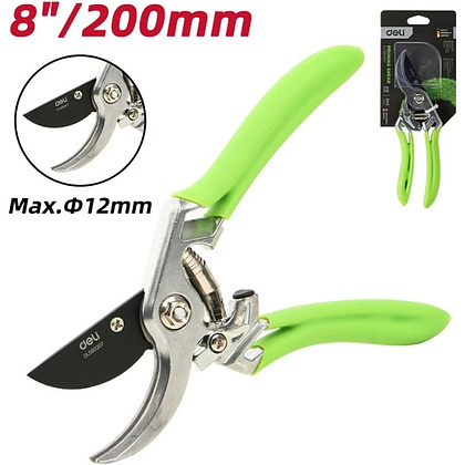 Секатор садовый цельнокованный Deli GS EDL580207, пружина, тефлон, 215 мм., черный, зеленый - 16