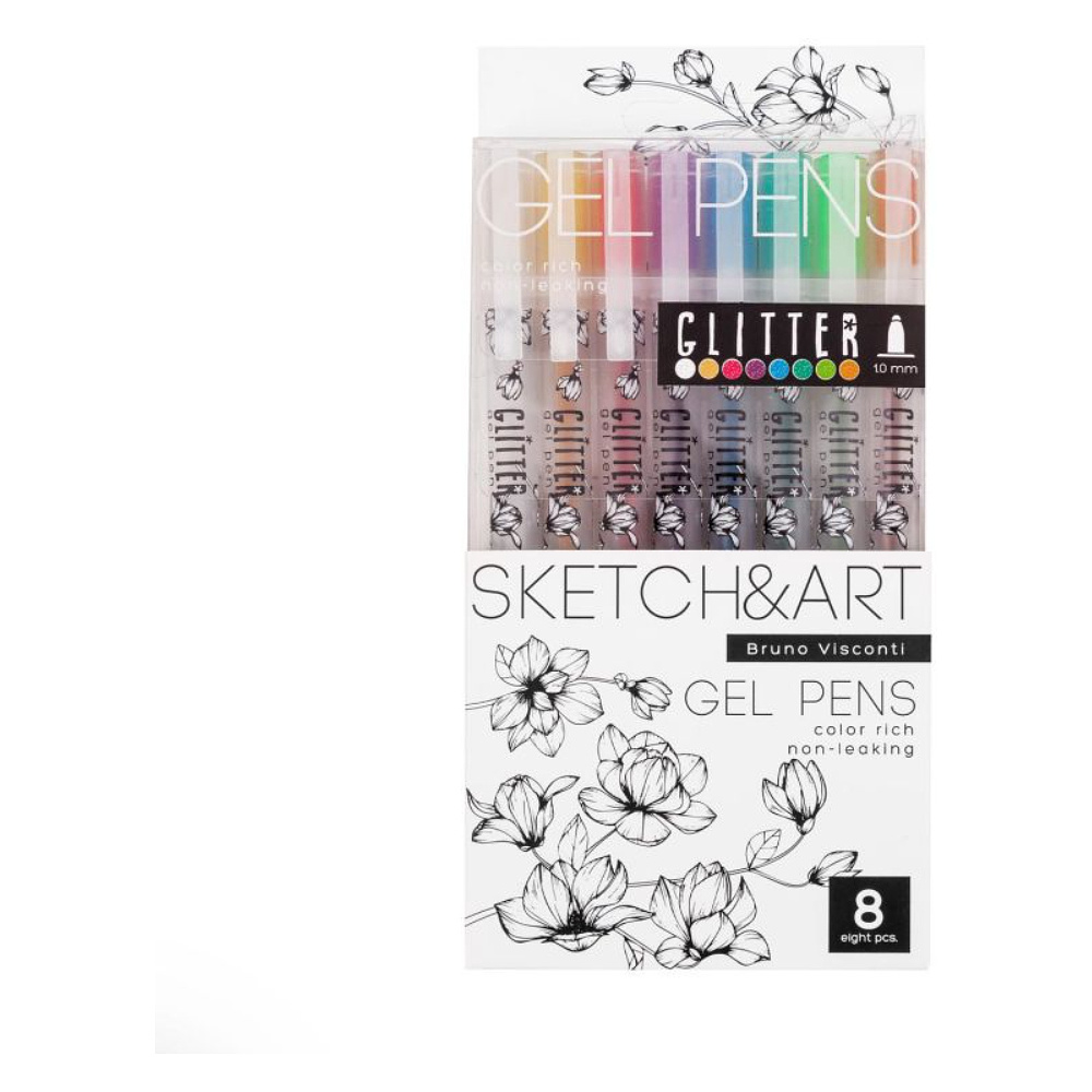 Набор гелевых ручек Sketch&Art "Uni Write. Glitter", 1 мм, блестки, 8 штук
