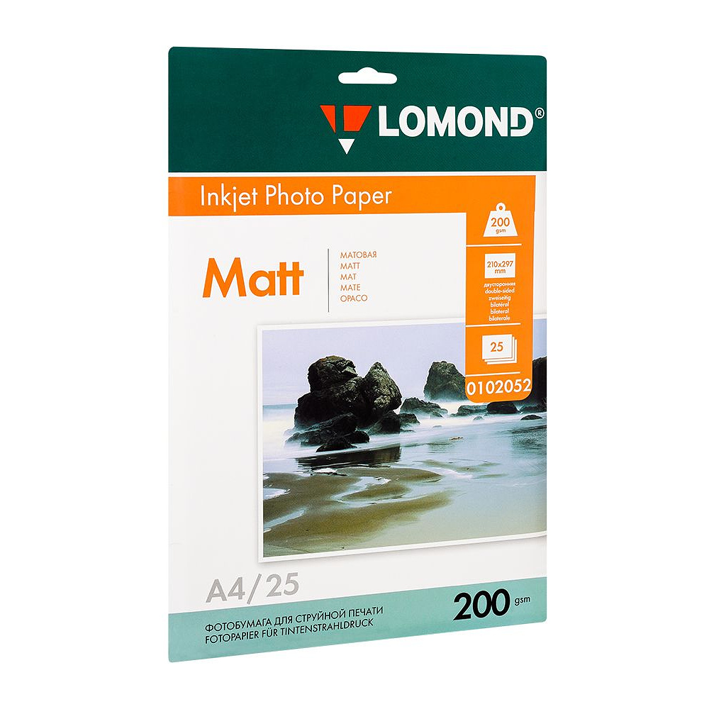 Фотобумага матовая для струйной фотопечати "Lomond", А4, 25 листов, 200 г/м2