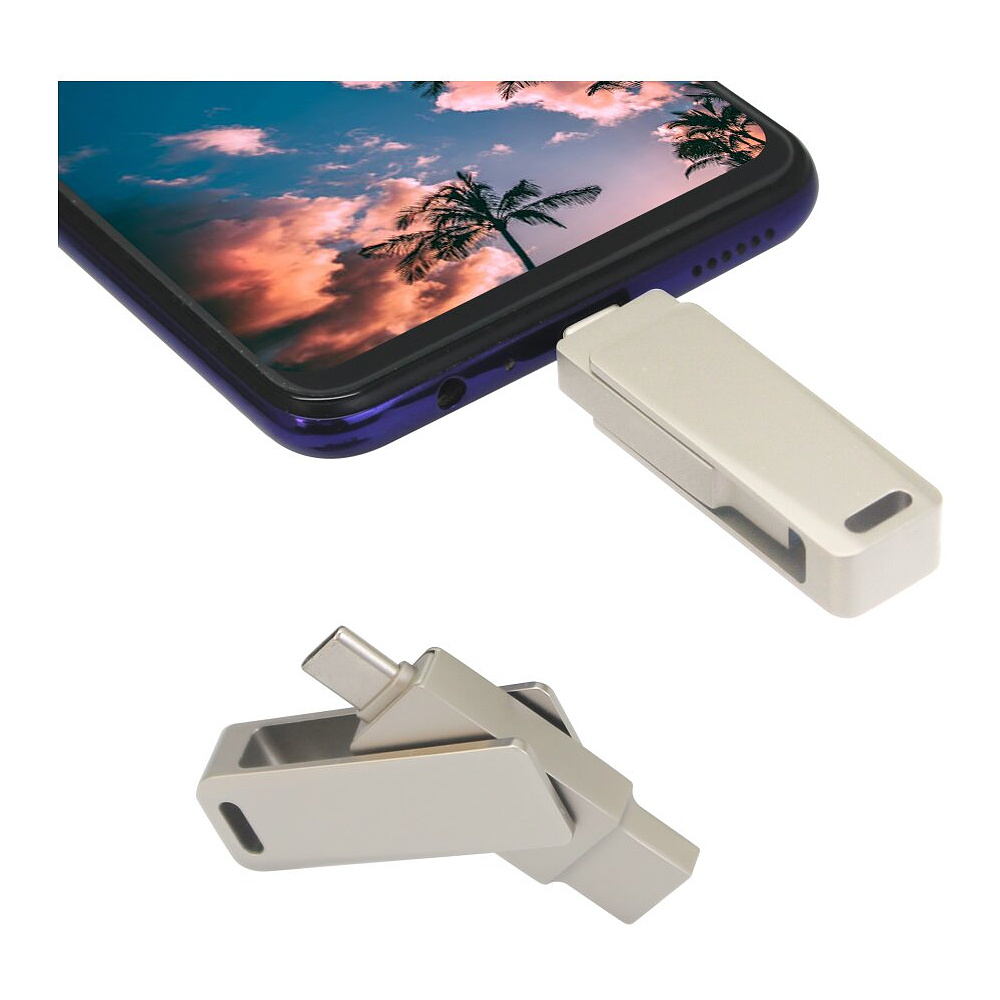USB Flash накопитель 3.0 32 Gb СК-046, TypeC Dual, металл, серебристый   - 5