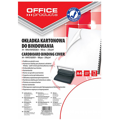 Обложка для переплета "Office Products", A4, картон глянцевый, 100 шт., белый