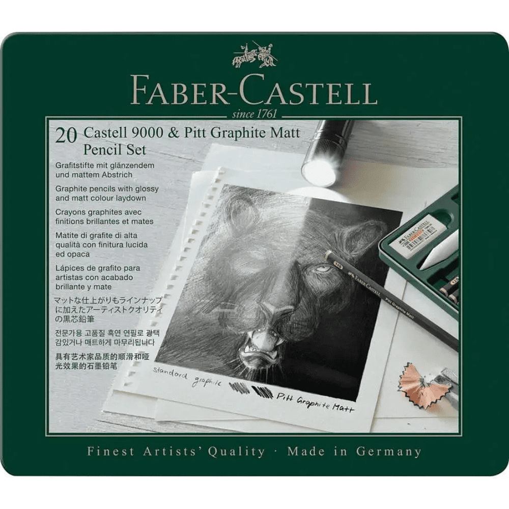 Карандаш чернографитный "Castell 9000", 20 штук,  в металлическом футляре