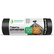 Мешки для мусора GreenClean Надежные, 120 л, 20 шт/рулон, ПВД, 25 мкм, 70х110 см, черный