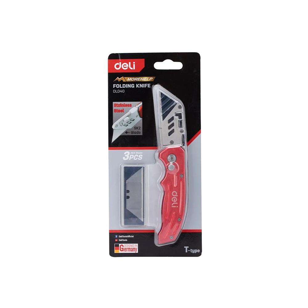 Нож строительный складной Deli RS EDL040, трапеция, 19T, красный - 16
