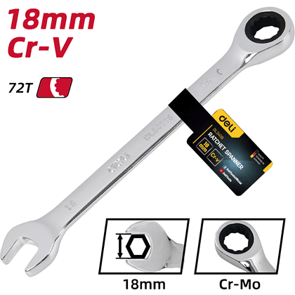 Ключ комбинированный Deli YS EDL34118, 18 мм, с трещоткой, 72 зуба - 6