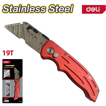 Нож строительный складной Deli RS EDL040, трапеция, 19T, красный - 2