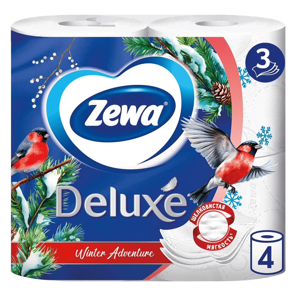 Бумага туалетная "Zewa Deluxe", 3 слоя, 4 рулона - 3