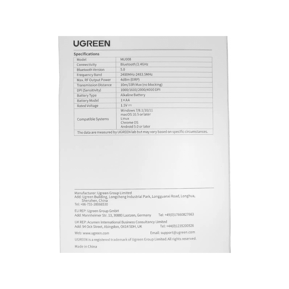 Компьютерная мышь Ugreen MU008-25444, черная - 17