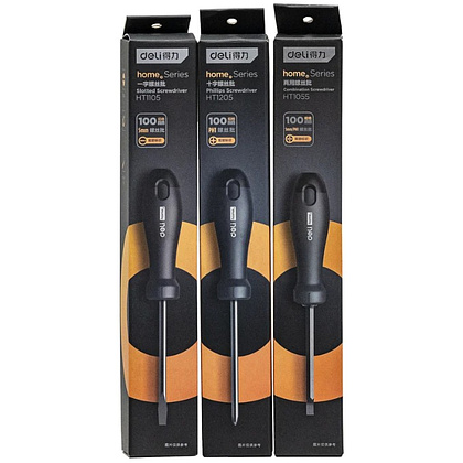 Отвертка Deli HS EHT1105, SL5х100 мм, Soft Touch, черный - 2