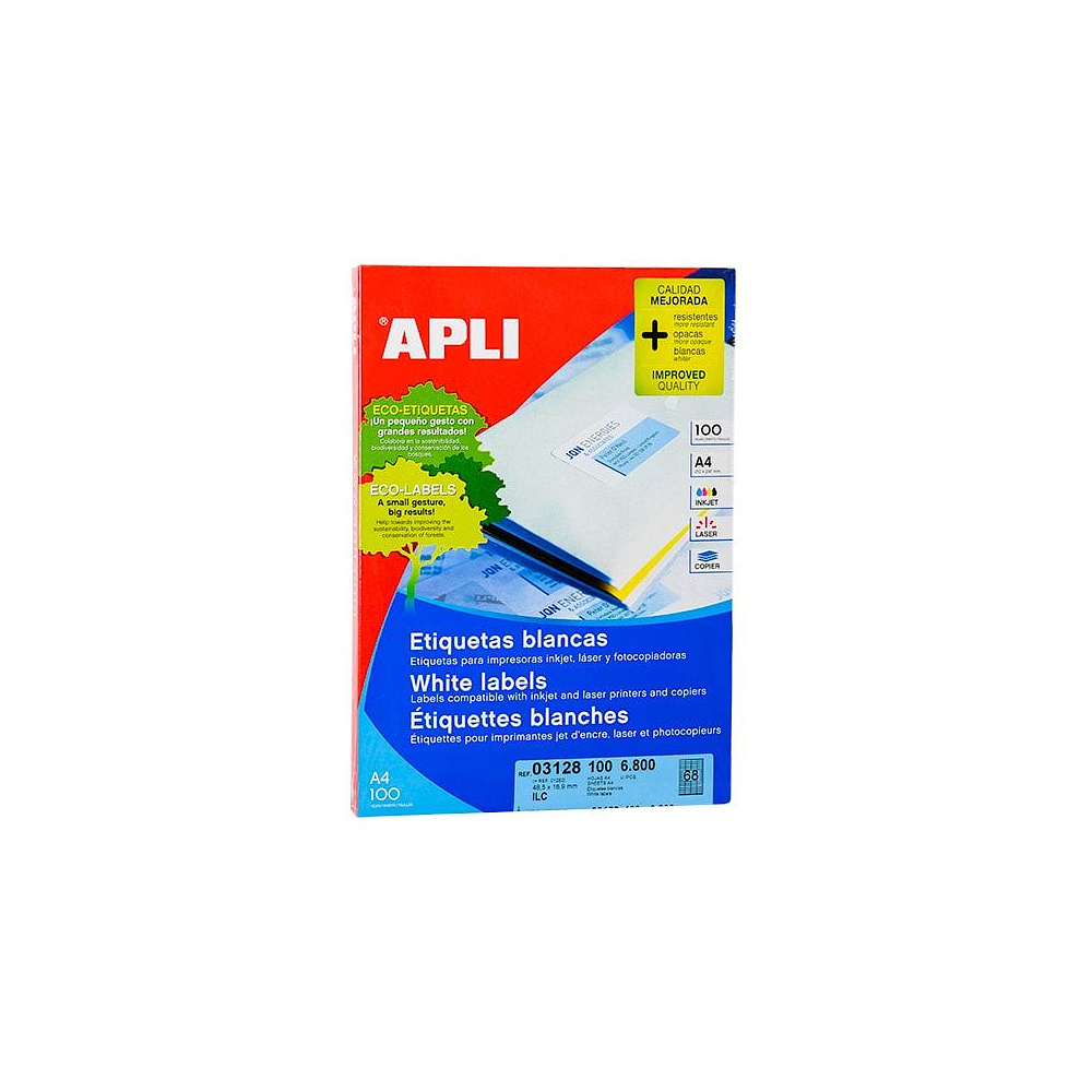 Самоклеящиеся этикетки универсальные "Apli", 52.5x21.2 мм, 100 листов, 56 шт, белый