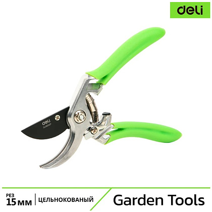 Секатор садовый цельнокованный Deli GS EDL580207, пружина, тефлон, 215 мм., черный, зеленый - 2