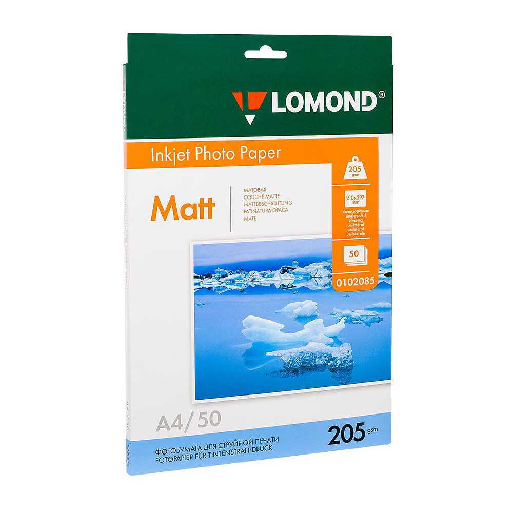 Фотобумага матовая для струйной фотопечати "Lomond", А4, 50 листов, 205 г/м2