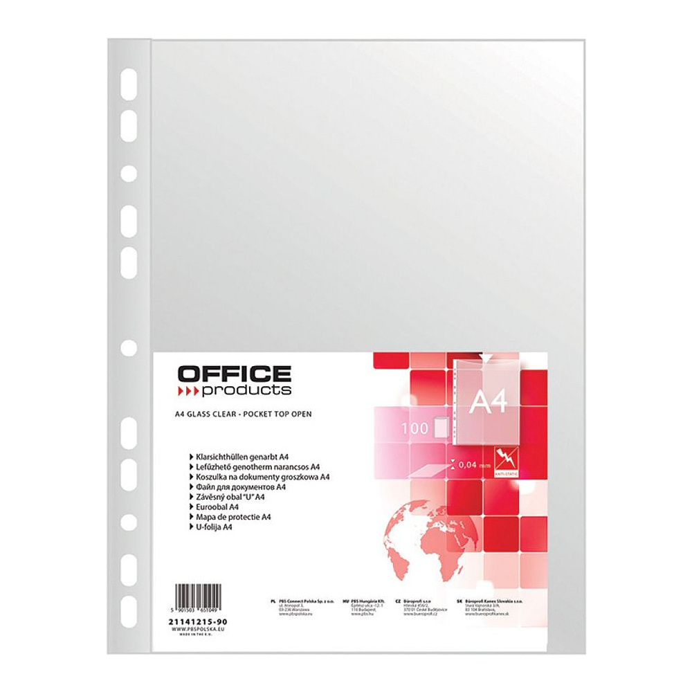 Файл (папка-карман) "Office products", A4, 100 шт, 40 мкм, прозрачный