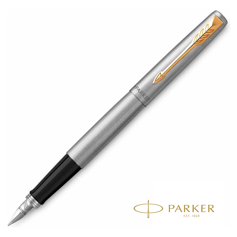 Ручка перьевая "Parker Jotter Stainless Steel CT", М, серебристый, золотистый, патрон синий