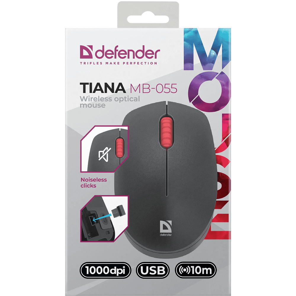 Мышь DEFENDER "Tiana MB-055", беспроводная, 1000 dpi, черный - 5